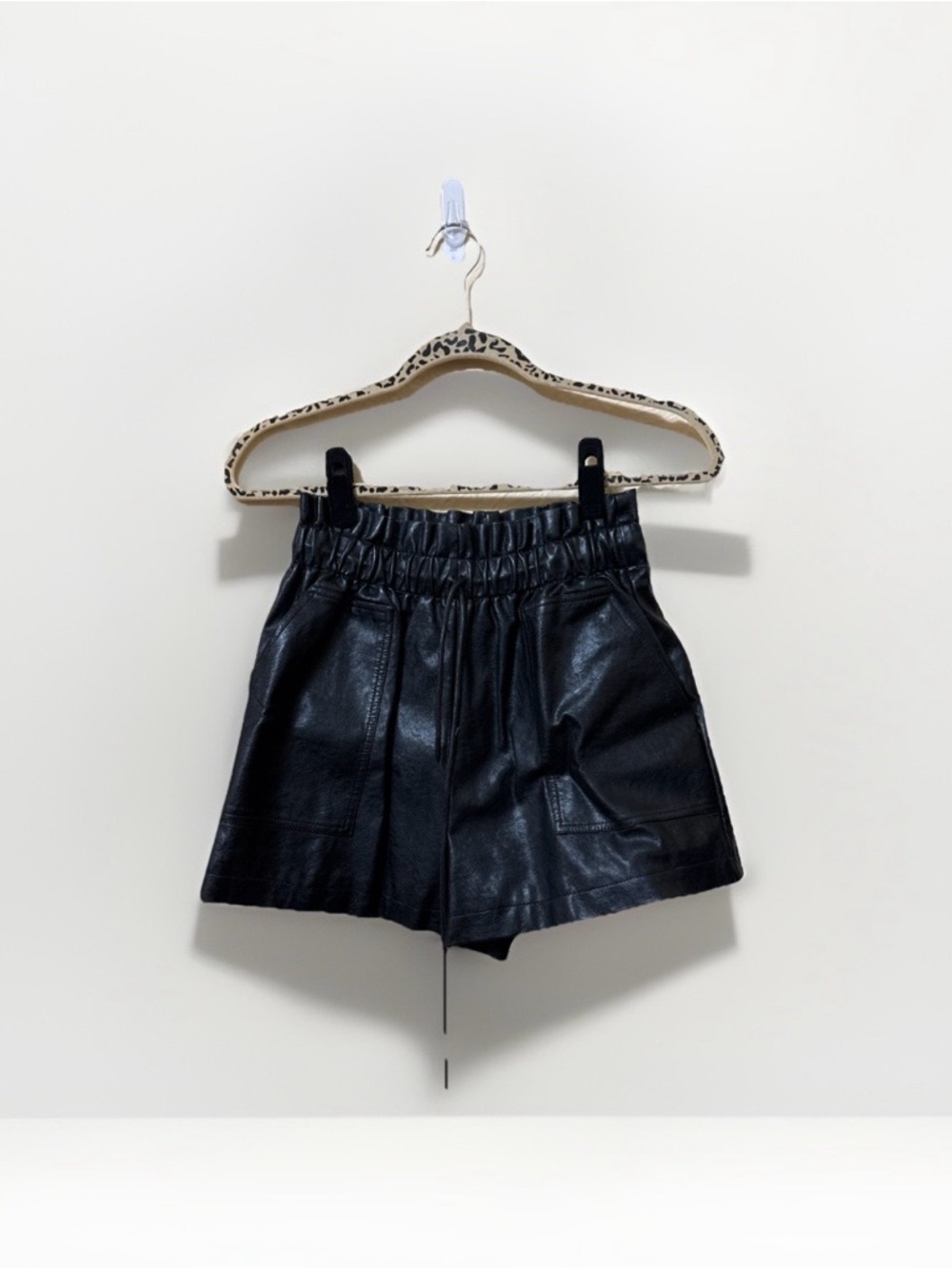 High-Waist Black Faux Leather Shorts with Elastic Waist